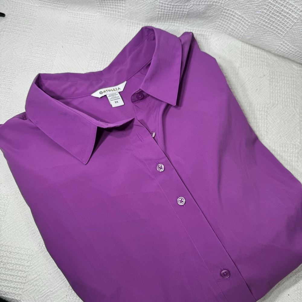 Athleta Women's Oversized Poplin Blouse Shirt Top Purple‎ Button Up Plus Size 3X